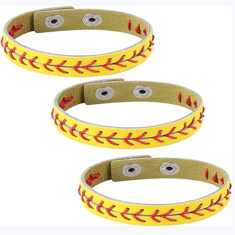 1 or 3 pcs Genuine Leather Baseball Bracelet Wristbands Baseball Gifts for Boy Men Women Girl Players Sports Team