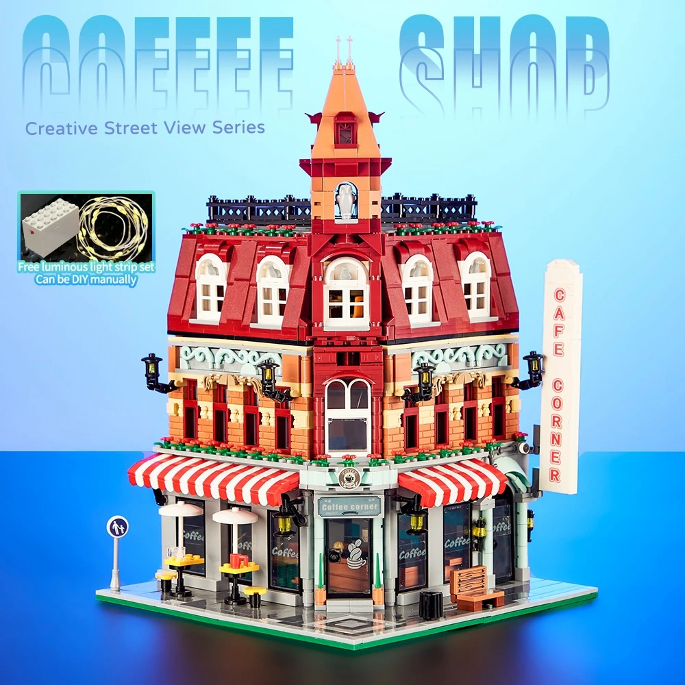 Mini mattoni European Café Corner Villa Store House Building Blocks 10182 City Street View Scene Model Boy assemblare Toy kid Gifts