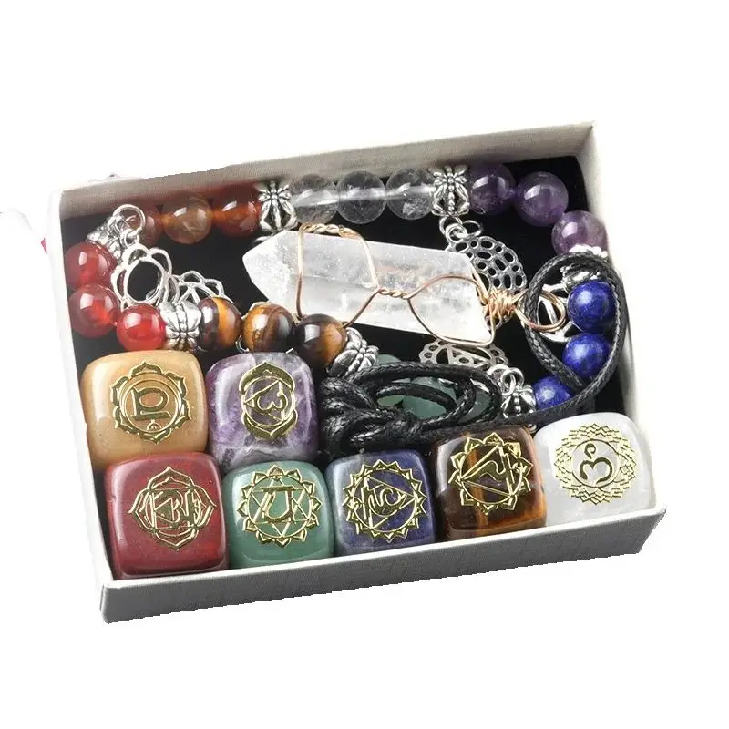 

New Bestseller Natural Crystal Stone Set Chakra Healing Quartz Mineral Ornament Gemstone Resin Pendant Decor Gift