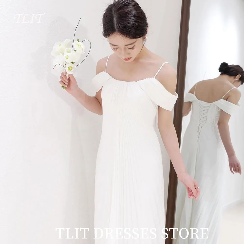 

TLIT Elegant White A-Line Evening Dress Korea Wedding Dresses Photo Shoot Customized Spaghetti Strap Off the Shoulder Prom Gown