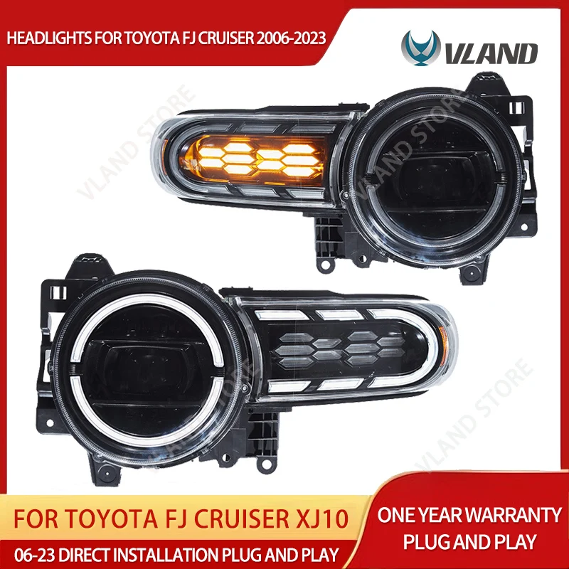 Vland 2006–2023 FJ Cruiser XJ10 Voll-LED-Scheinwerfer-Set, Dual-Beam-Projektor-Design, integriertes Fern- und Abblendlicht, Plug-and-Play