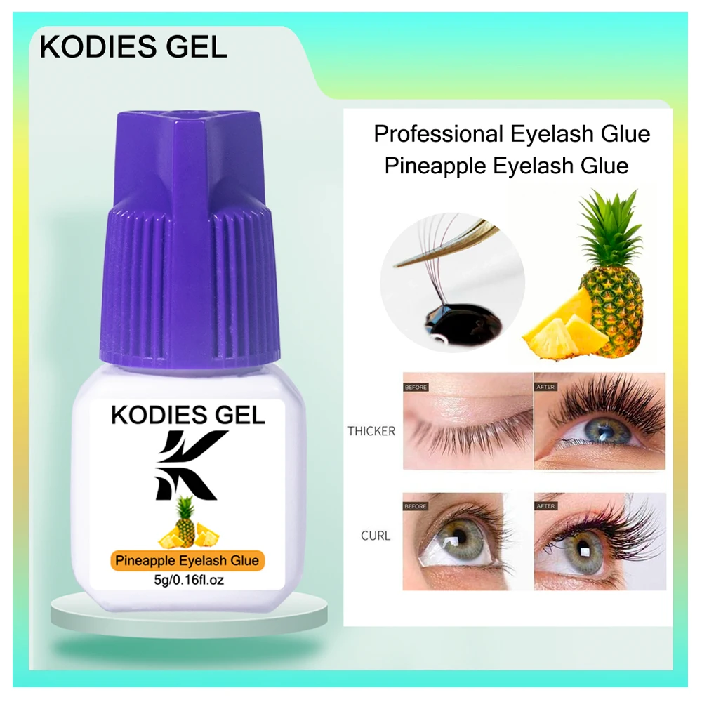 KODIES 젤 파인애플 속눈썹 접착제 5ML 0.5 초 빠른 건조, 속눈썹 연장 용품 한국 검은 액체 접착제 낮은 연기