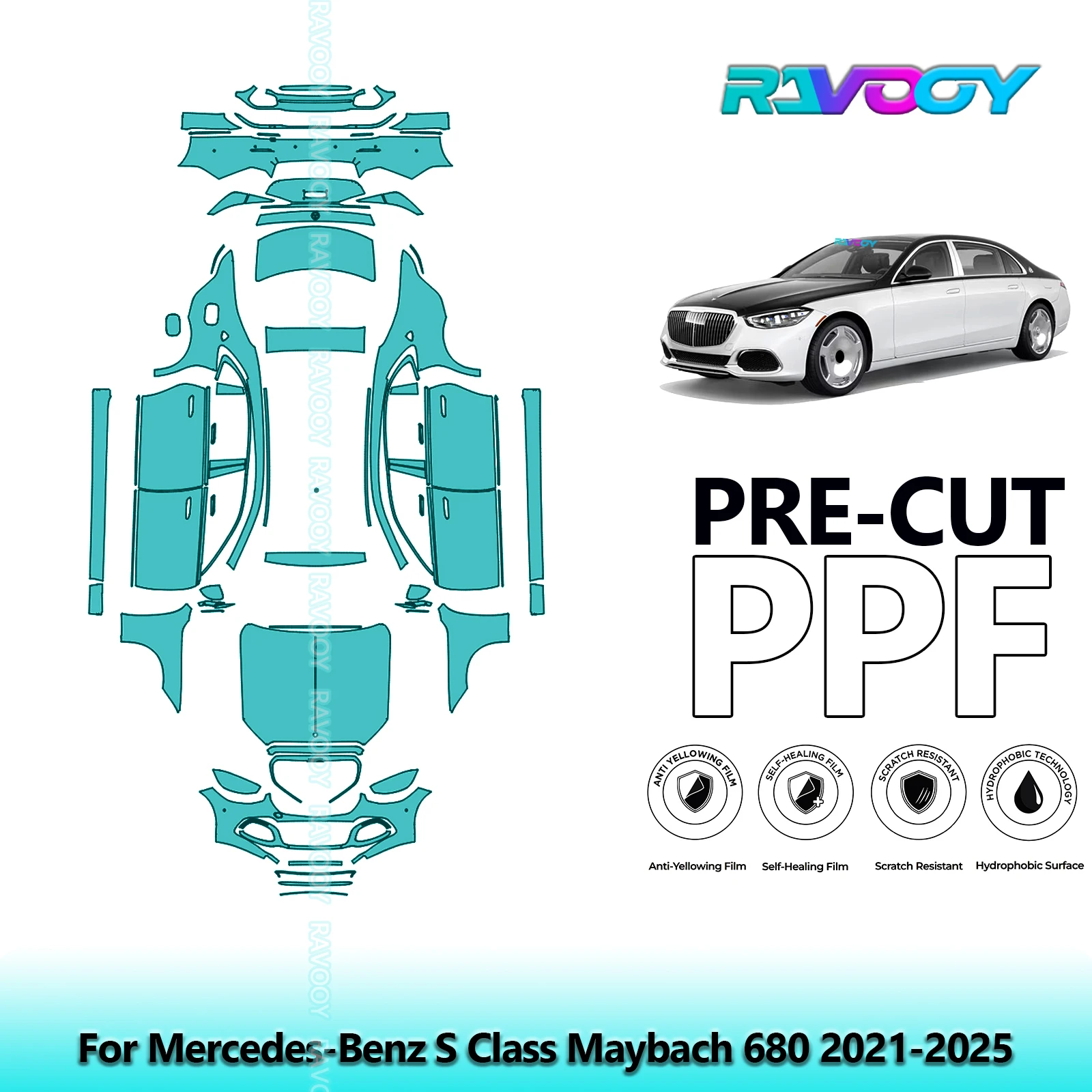 

Full Vehicle Clear Bra Precut PPF Paint Protection Film For Mercedes-Benz S Class Maybach 680 2021-2025