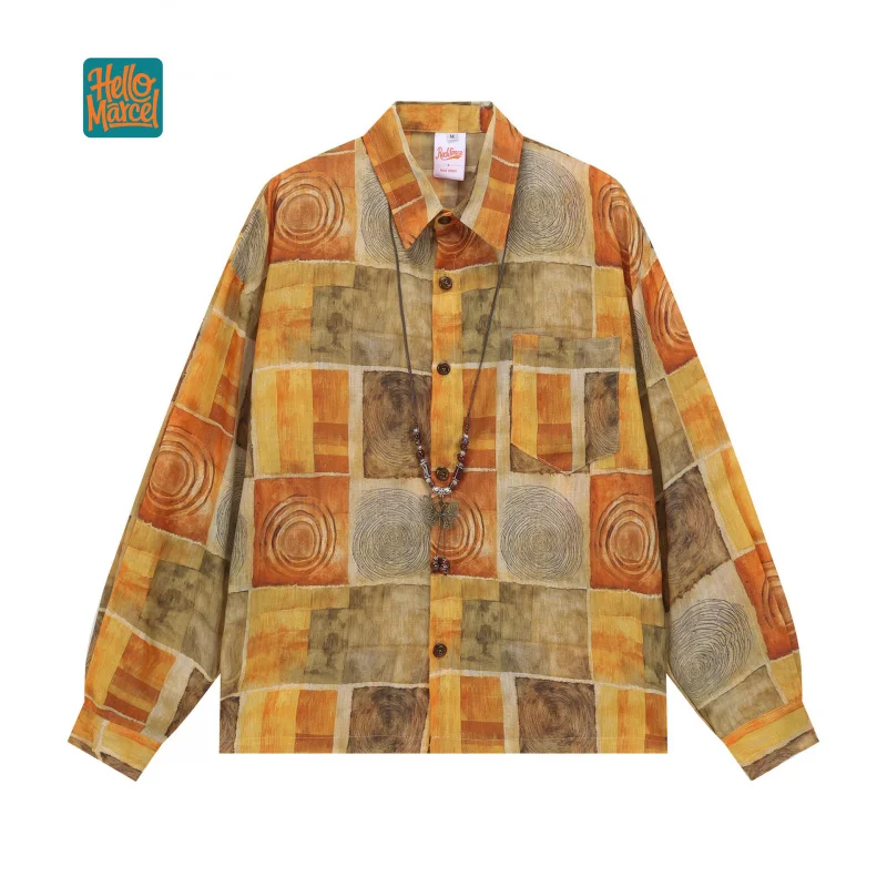 

HELLOMARCEL EU US Size Top Quality Oil Painting Loose Casual Long Sleeves Men and Women Fashion Shirt
