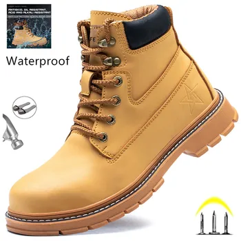 Botas de seguridad de felpa de invierno para hombre, zapatos indestructibles con punta de acero impermeables, antigolpes, a prueba de perforaciones, último diseño