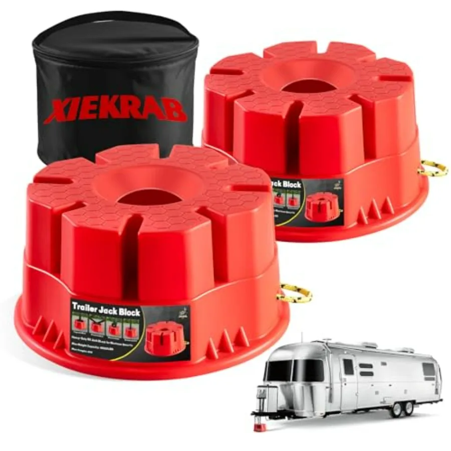 2 Pack Red Trailer Jack Blocks with Carry Bag Heavy Duty RV Stabilizer Pads for Travel Trailer Campers 5th Wheels Feet Scissor