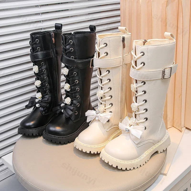 Autumn Children Knee Length Boots New 2026 British Girls Princess Boots Kids Zipper Comfortable Non Slip Solid Color Long Boots
