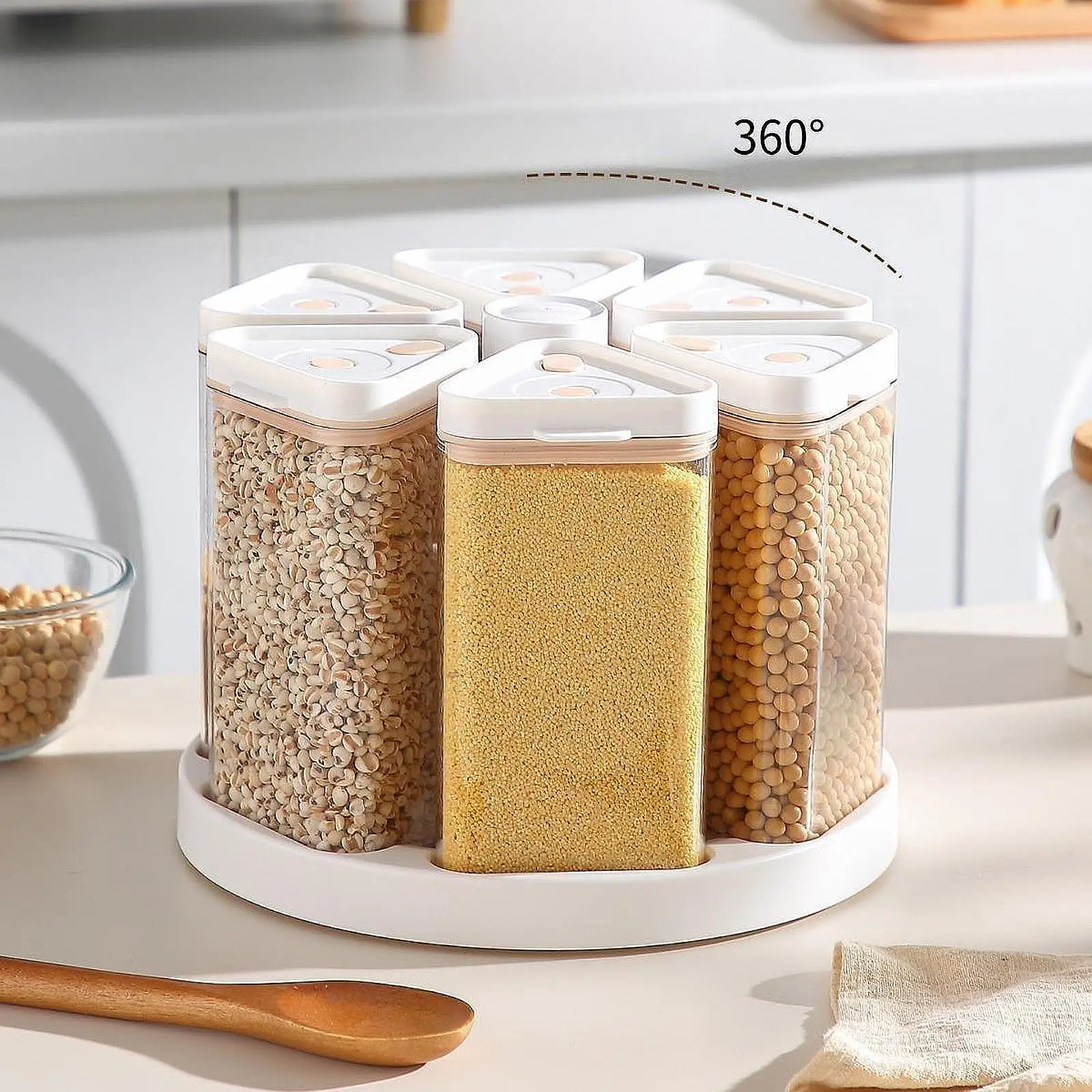 

Vacuum Rotating Cereal Container Professional Accessory Organizer Kitchen Supplies with Airtight Lids for Bean Pantry Cabinet