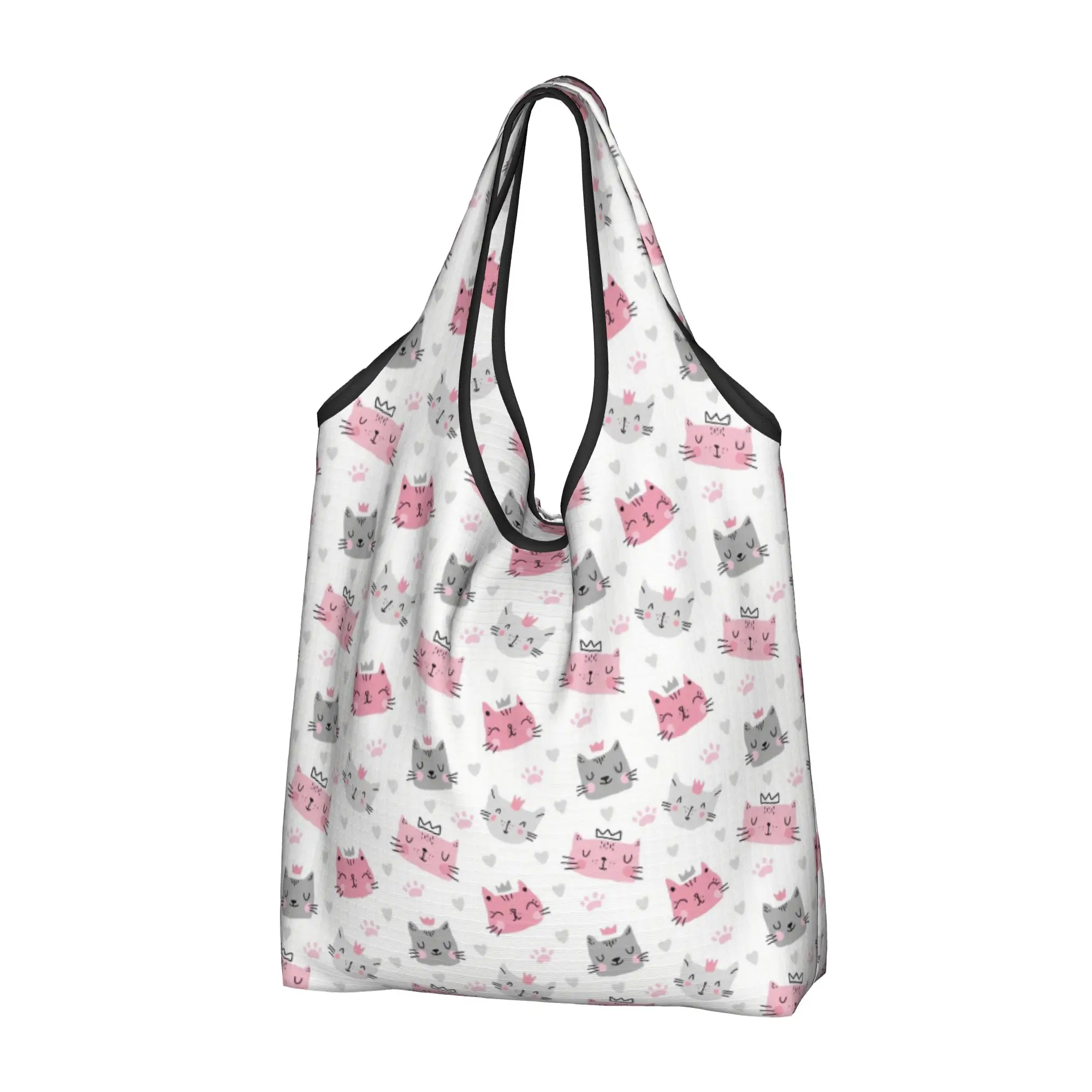 Cute Creative Cat  Groceries Shopping Tote Bag Women Custom  Shopper Shoulder Bag Big Capacity Handbag