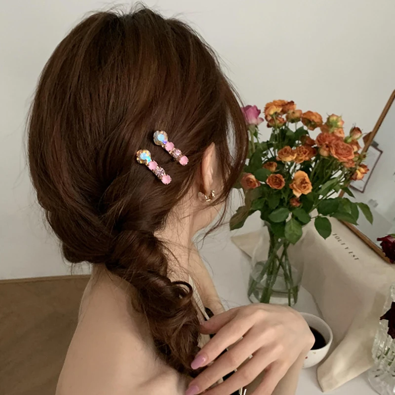 Fashion Colorful Gems Rhinestones Hairpins for Womans Girls Sweet HairClips Hair Decoration Alloy Barrettes Hair Accessories