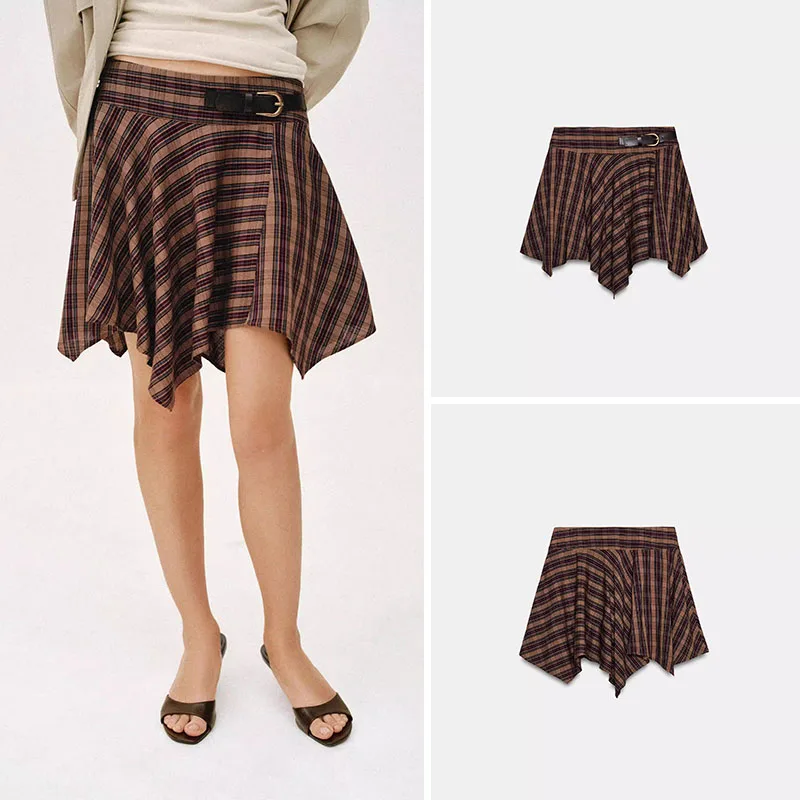 

Новинка весенней коллекции: женская юбка с высокой талией, асимметричным клетчатым узором и поясом, в стиле ретро, премиум-класса.