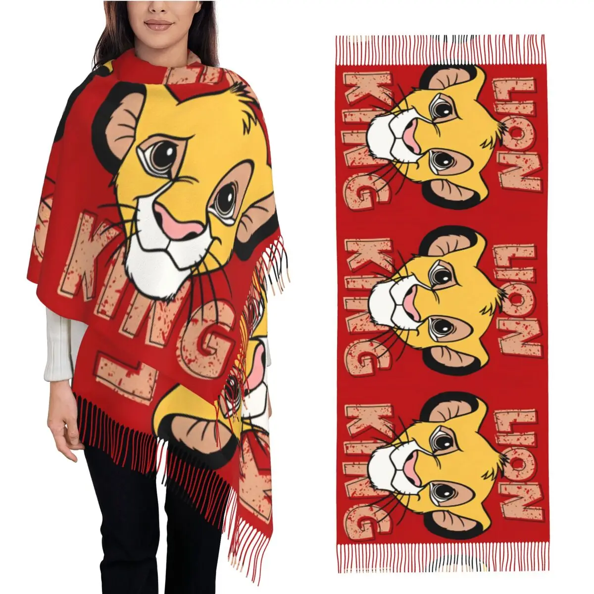 Lenço macio quente outono leão rei simba dos desenhos animados xales e envoltório animais dos desenhos animados novo design foulard feminino casual lenços de cabeça