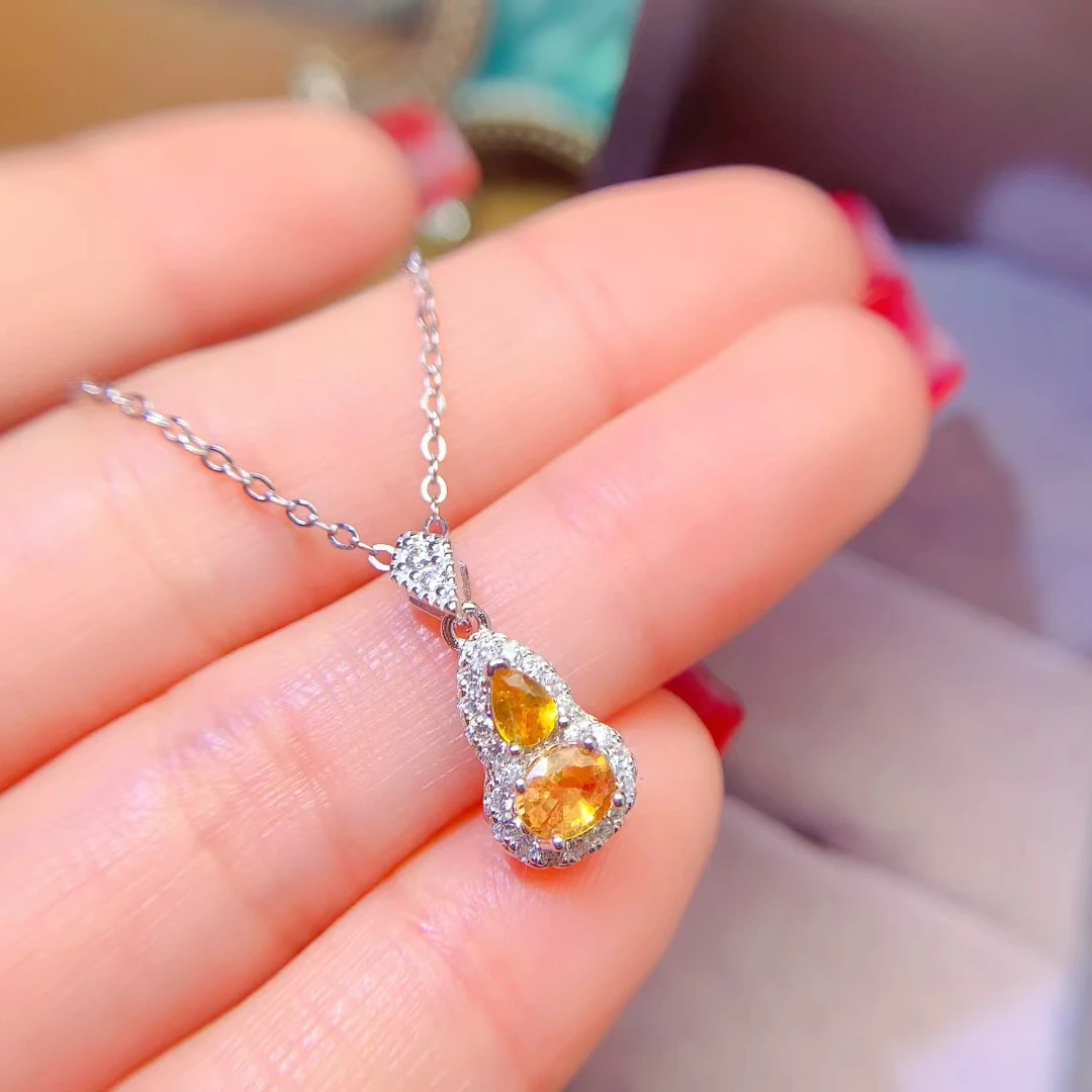 

KJJEAXCMY High quality Natural Yellow Sapphire Pendant S925 Silver Inlaid Simple Women's Jewelry Support testing Birthday