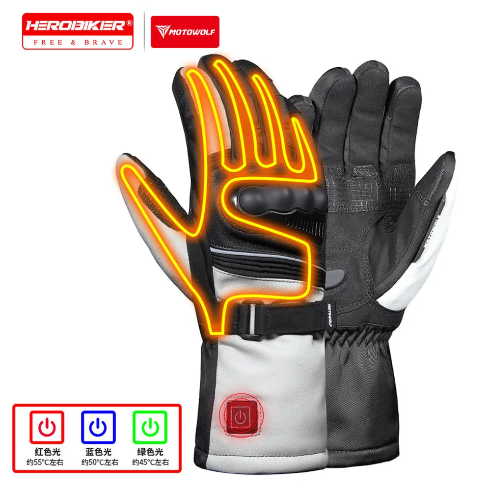 

Motorcycle Heating Gloves Waterproof Skiing Heated Gloves Thermal Fleece Windproof Leather Touch Screen Motocross Thermal Gloves