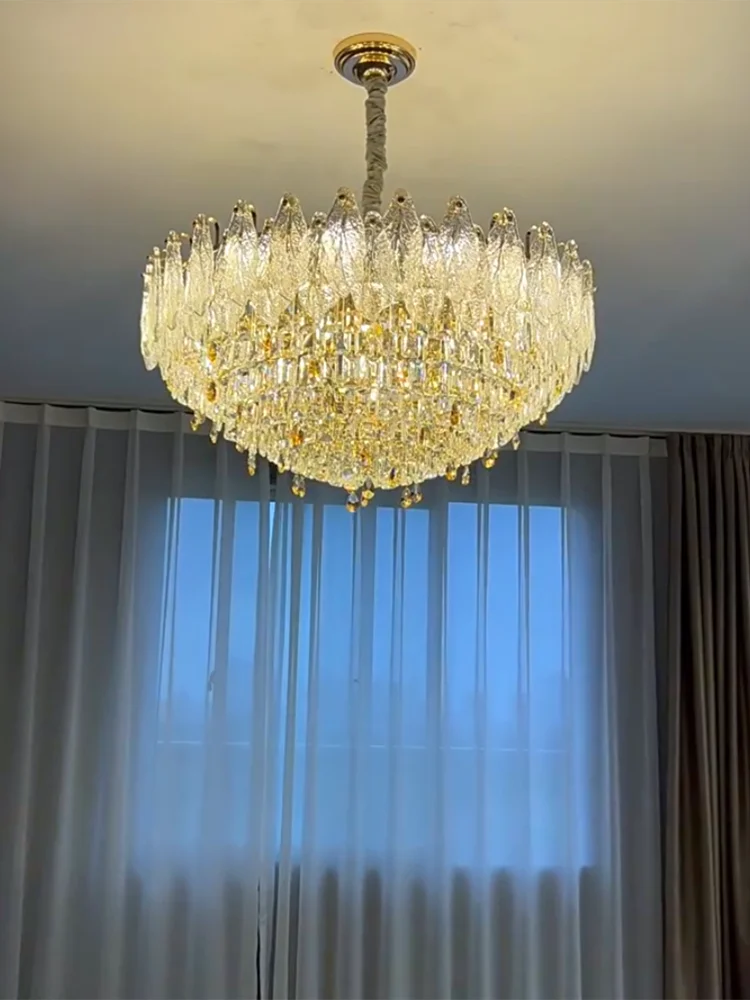 

Modern Luxury Golden Crystal Ceiling Chandelier Large LED Nordic Designer Lighting Fixture for Living Room Exhibition Home Decor