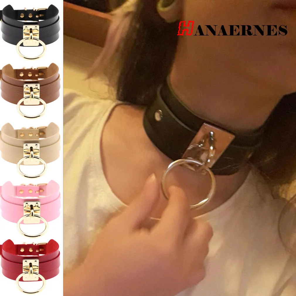 Harajuku PU Leather Single Ring Collar Neck Cover, Street Auction Nightclub Wild O-shaped Necklace Neck Chain