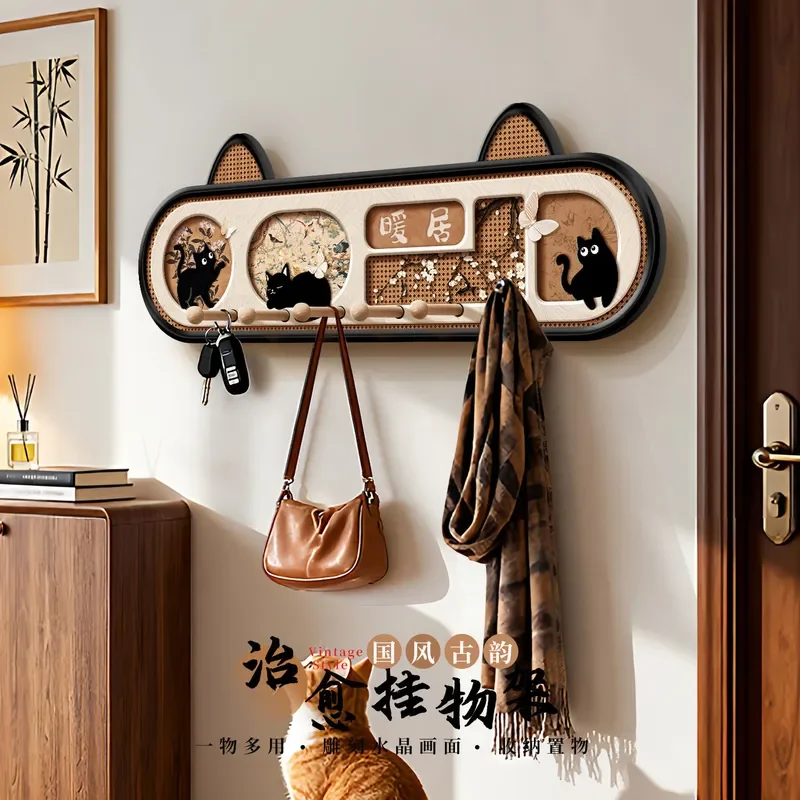 Medieval Style Cat Entry Hanger Door Hook Rack for Keys Bags Hats Storage Wall Mounted Organizer
