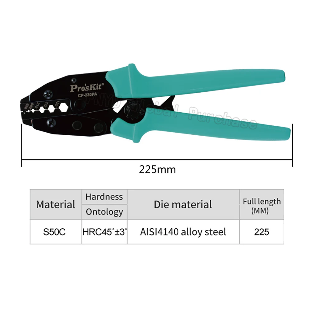 Pro'skit CP-230PA موصل محطة السقاطة العقص ذو طيات متوسطة الكربون الصلب مسدس موصل محطة السقاطة العقص أداة