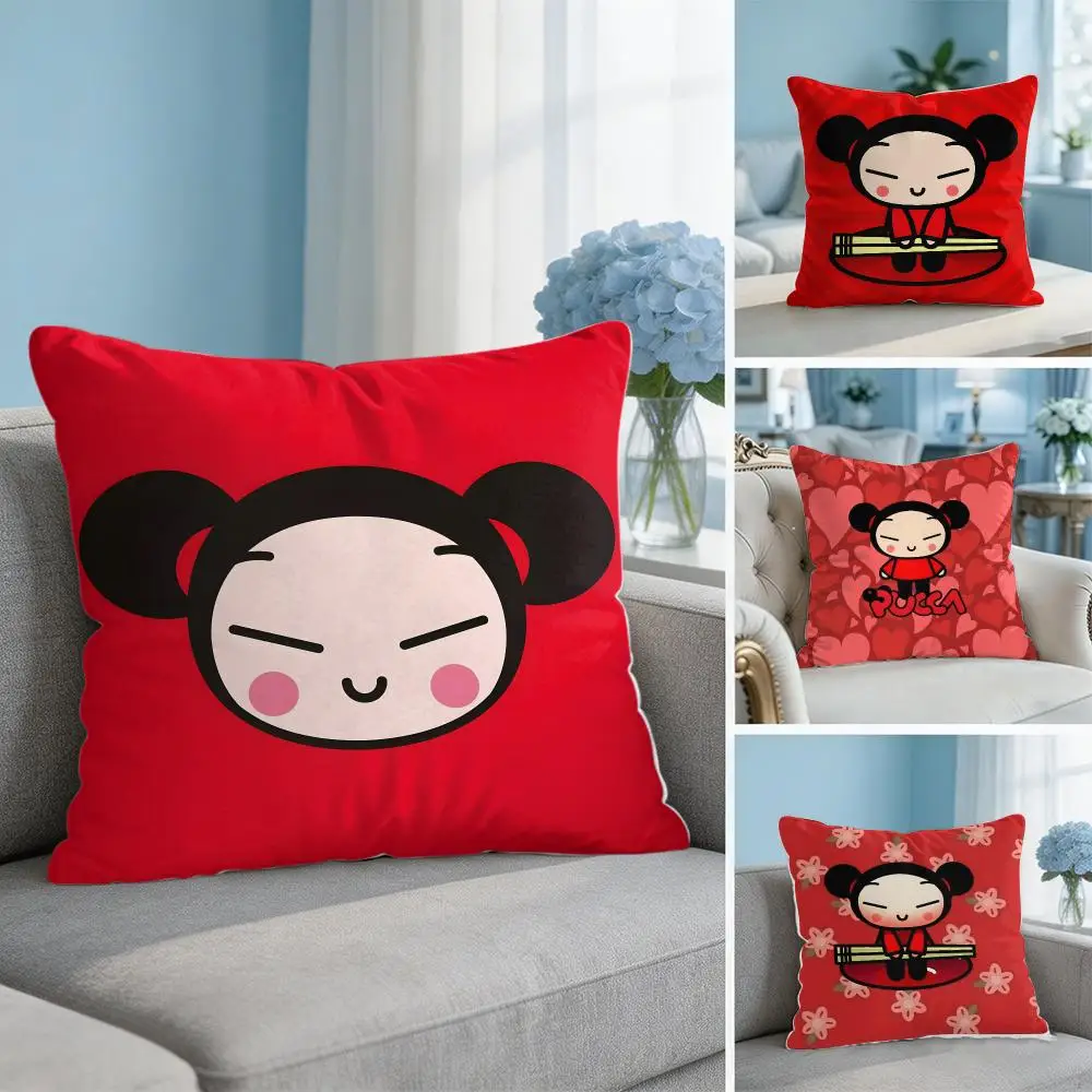 Kawaii P-Pucca Anime Cushion Cover Soft Short Plush Throw Pillow Cover Hidden Zipper Cutecore Sofa Bedroom Home Decor