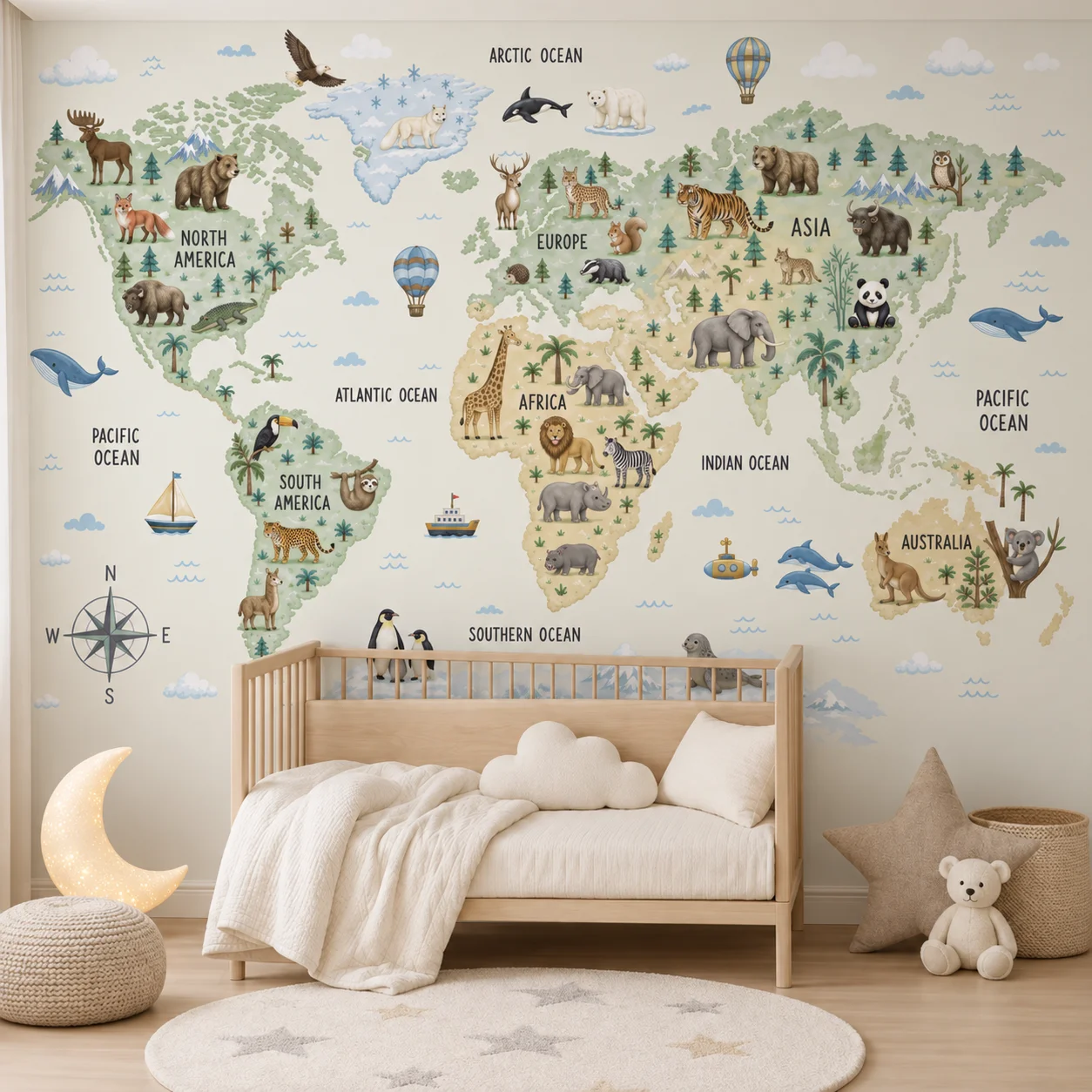 Papel Tapiz Infantil con Mapa  - Kids Education Wallpaper reseña y precio