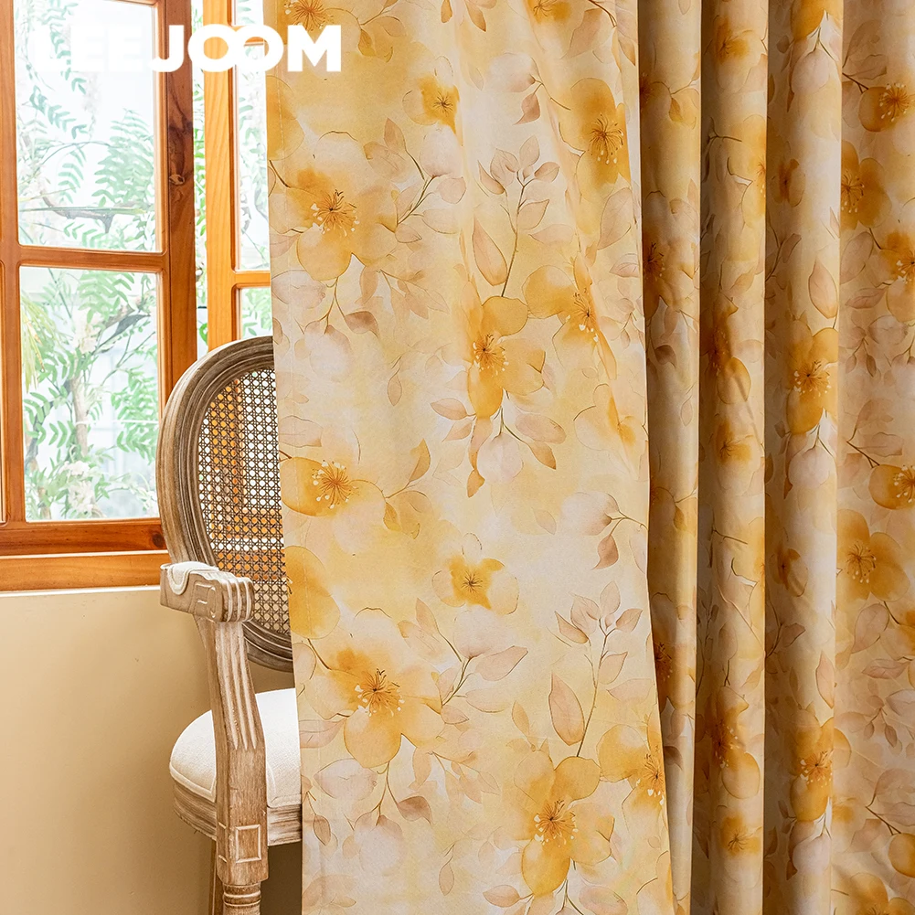 

LEEJOOM Yellow Floral Printed Blackout Curtain for Bedroom Living Room Home 1PC