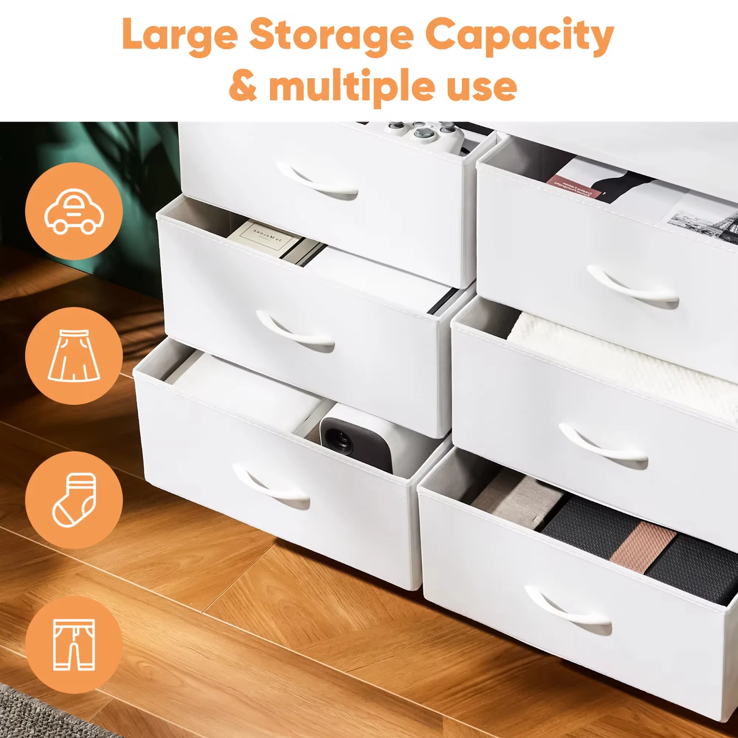 Children\'s Wardrobe Bedroom With 8 Fabric Drawers Cabinet Steel Frame Assembly Closet Clothes