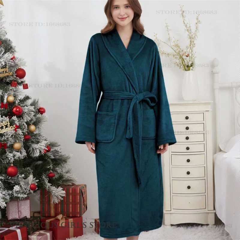 

Winter Warm Flannel Robe Home Dress Loose Casual Women Sleepwear Loungewear Thicken Coral Fleece Nightwear Kimono Bathrobe Gown