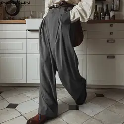 INCERUN 2024 Korean Style Trousers New Men Solid Color Long Pants Fashionable Casual Male Floor Mop Straight Leg Pantalons S-5XL