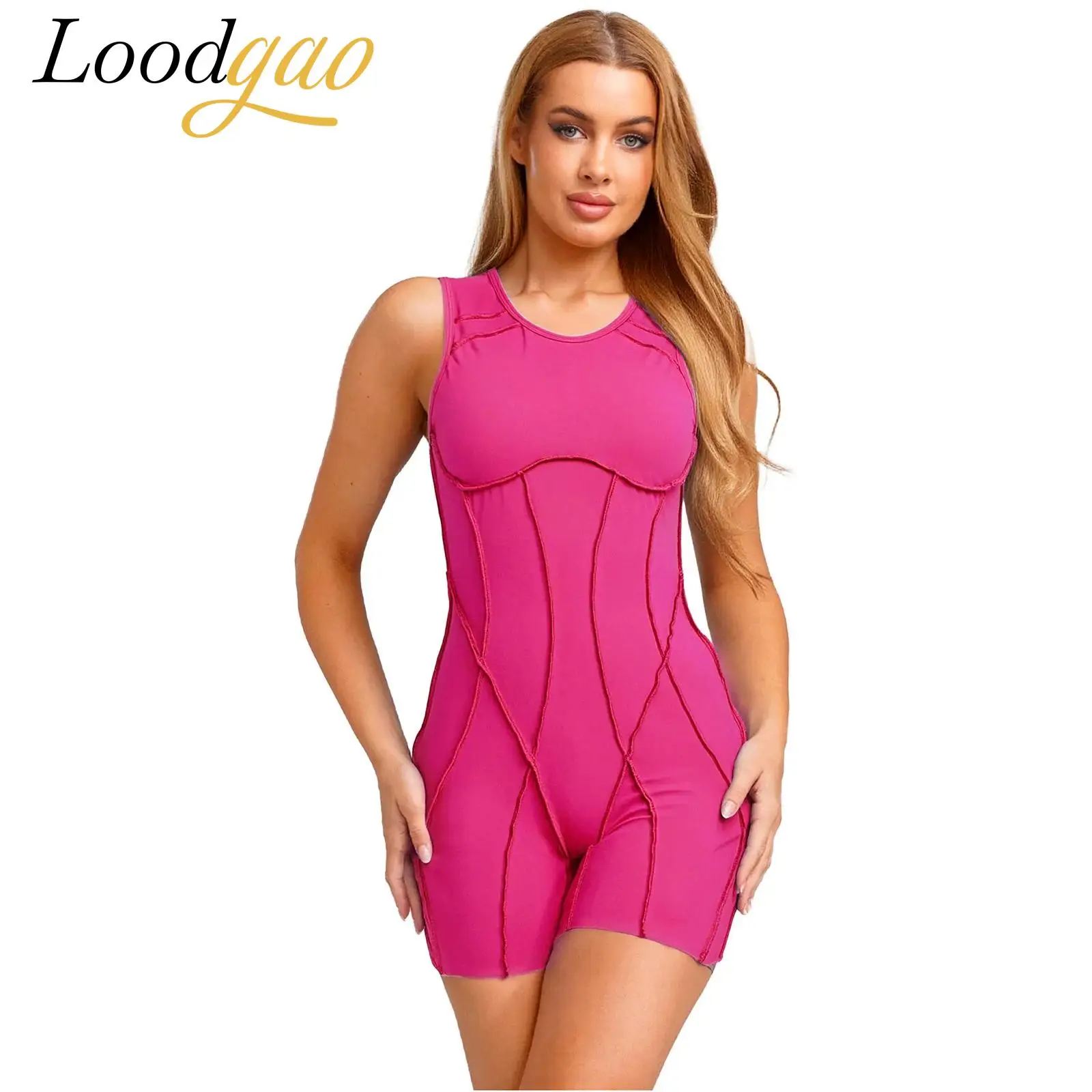 

Womens Boy Shorts Rompers Yoga Bodysuit Gymnasitcs Jumpsuit FitnessSleeveless Hollow-out Unitard Gym Sports Running bodysuits