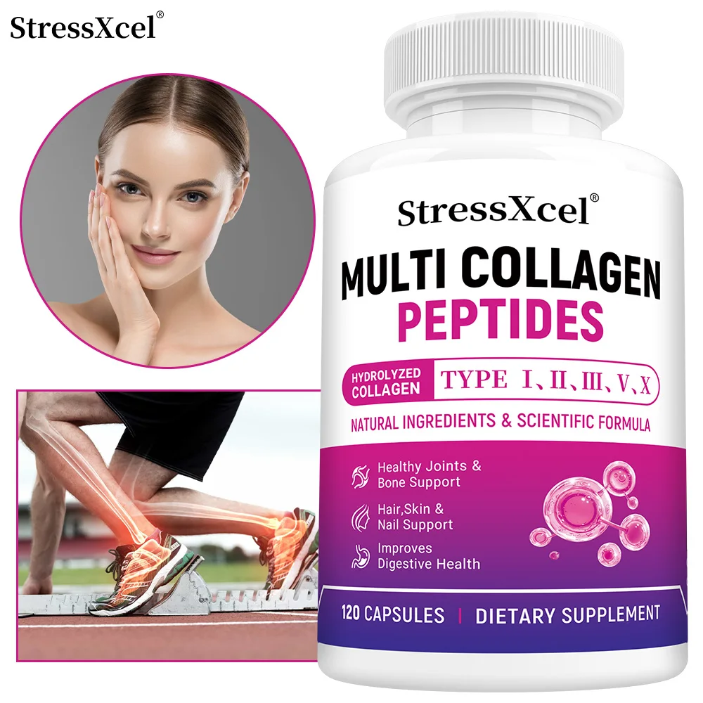 Collagen supplement - contains 5 types of collagen (I, II, III, V, and X) to nourish skin, hair, nails, bones, and gut health