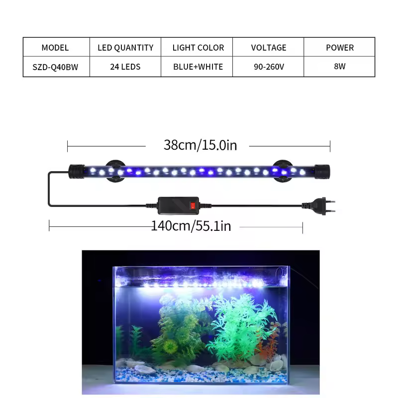 90-260V Aquarium Light LED Waterproof Fish Tank Clip Light Underwater Decor Lighting Submersible Lamp Plant Grow Lamp 18-58 CM - Image 11