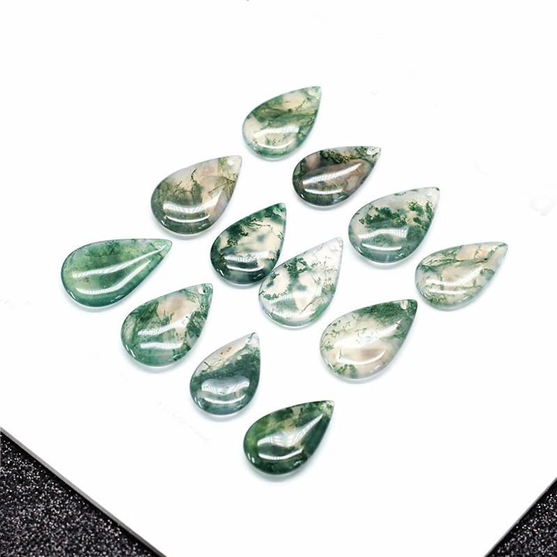 Trendy Natural Moss Agate Pendant Solid 925 Silver Water Drop Gemstone for Women Birthday Party Necklace Jewelry