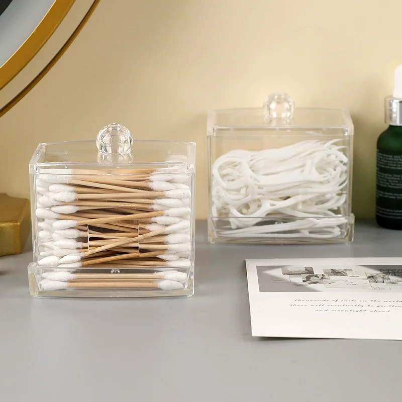 Cotton Swab Ball Storage Box With Lid Large Capacity Bathroom Acrylic Transparent Container Jar Dispenser - Image 5