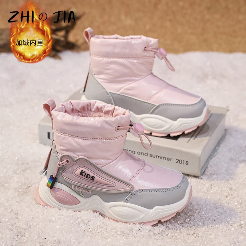 Children\'s Snow Boots Boys Girls Outdoor High Top Anti Slip Casual Plush Shoes Sports Fashion Trend Shoes Winter Warm Shoes