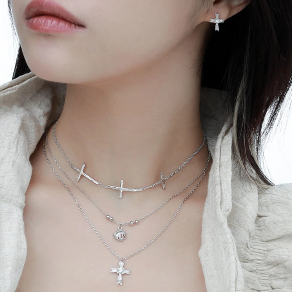 Fish Tail Cross Pendants S925 Sterling Silver Necklace Niche Women's Fashion Fine Jewelry Original Design Wholesale Lover's Gift