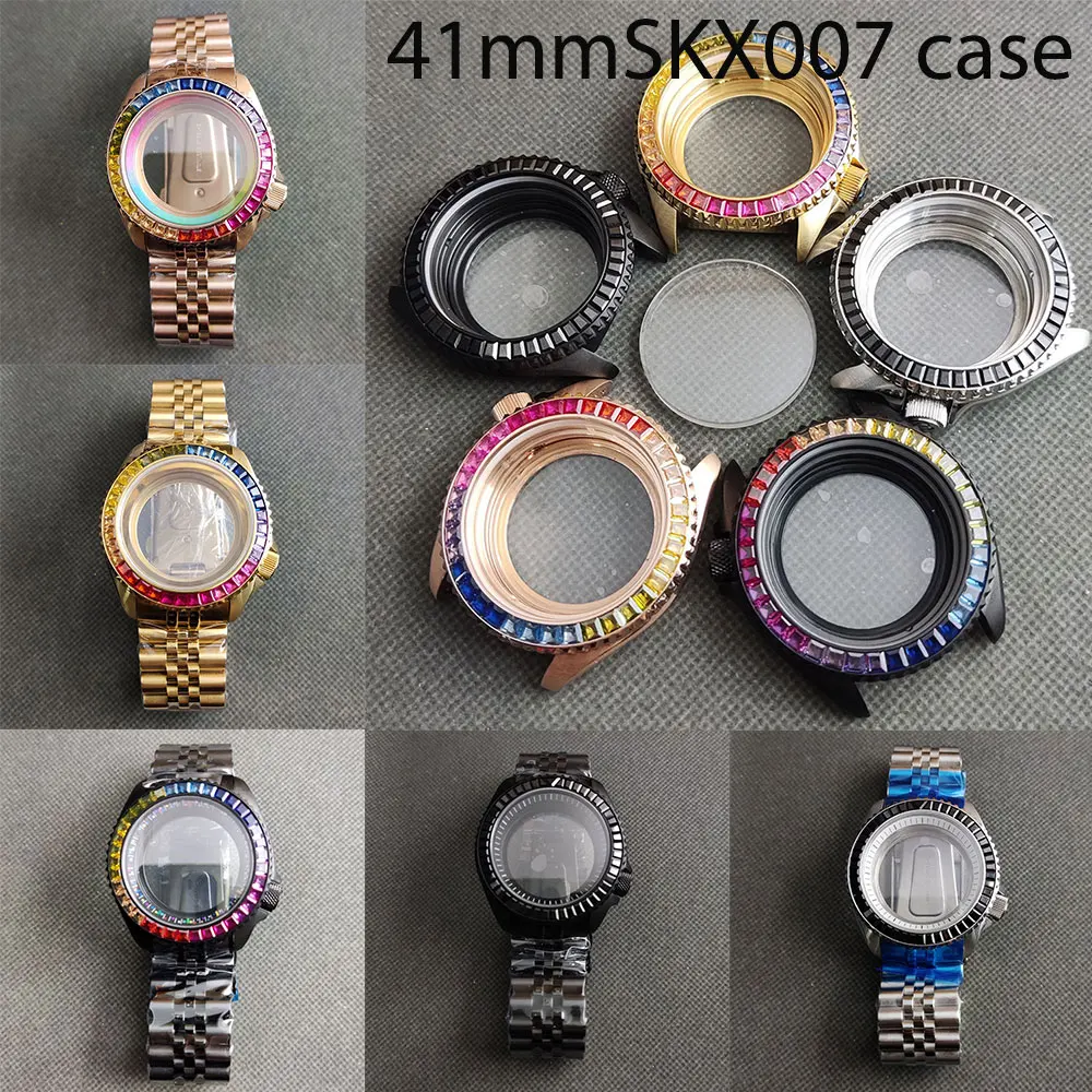 

SKX007 Case 41mm Watches Steel Case FIT NH35 NH36 Movement Precious Stones Case Watch Accessories Sapphire Glass Watch case