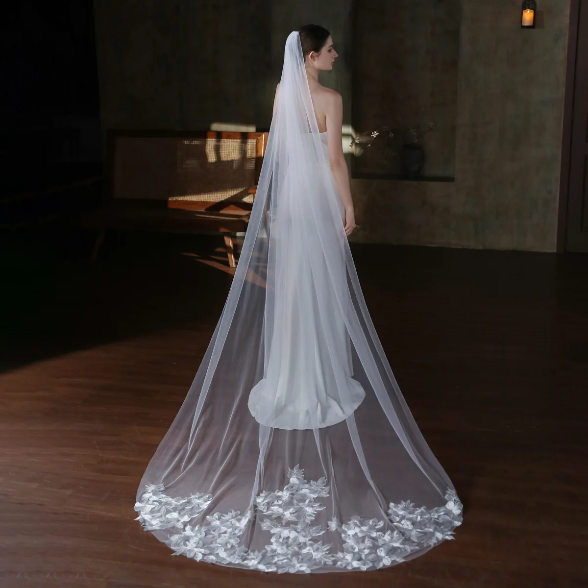 

V859 Bridal Wedding Veil Super Fairy Lace White Single Layer Chapel Wedding Long Soft Veil Wholesale