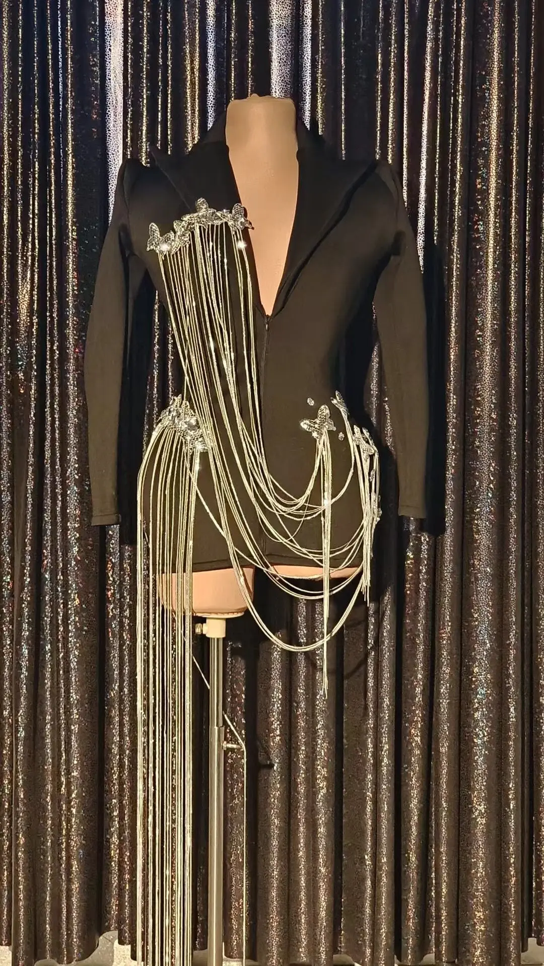 Tabitha Dress Diamonds Black Suit Jacket Singer Stage Show Performance Costume