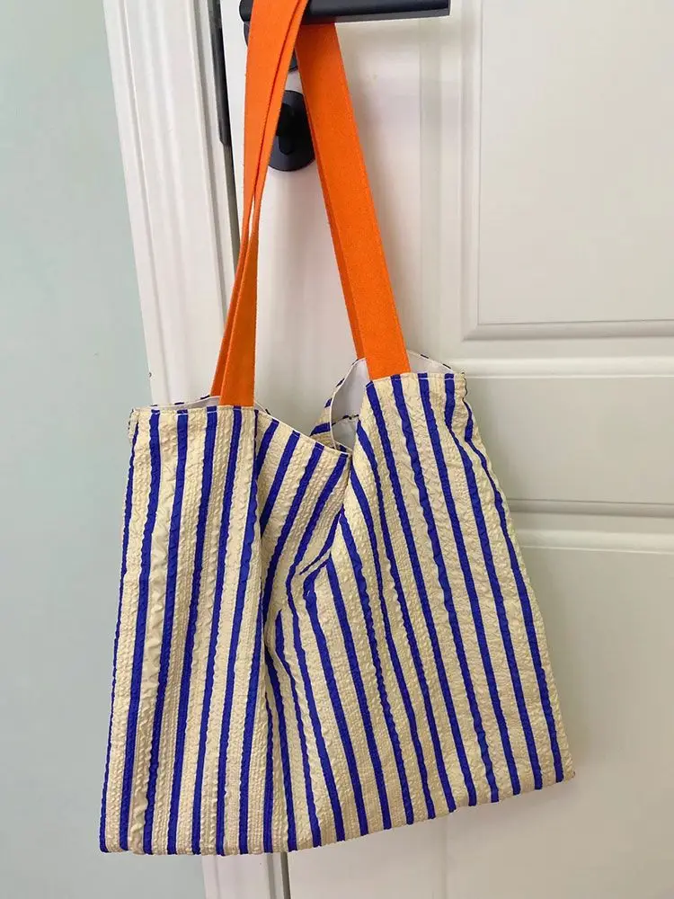 Preppy Style Striped  Casual Large Capacity Handbag Tote Bags Women Commute Shoulder Bag