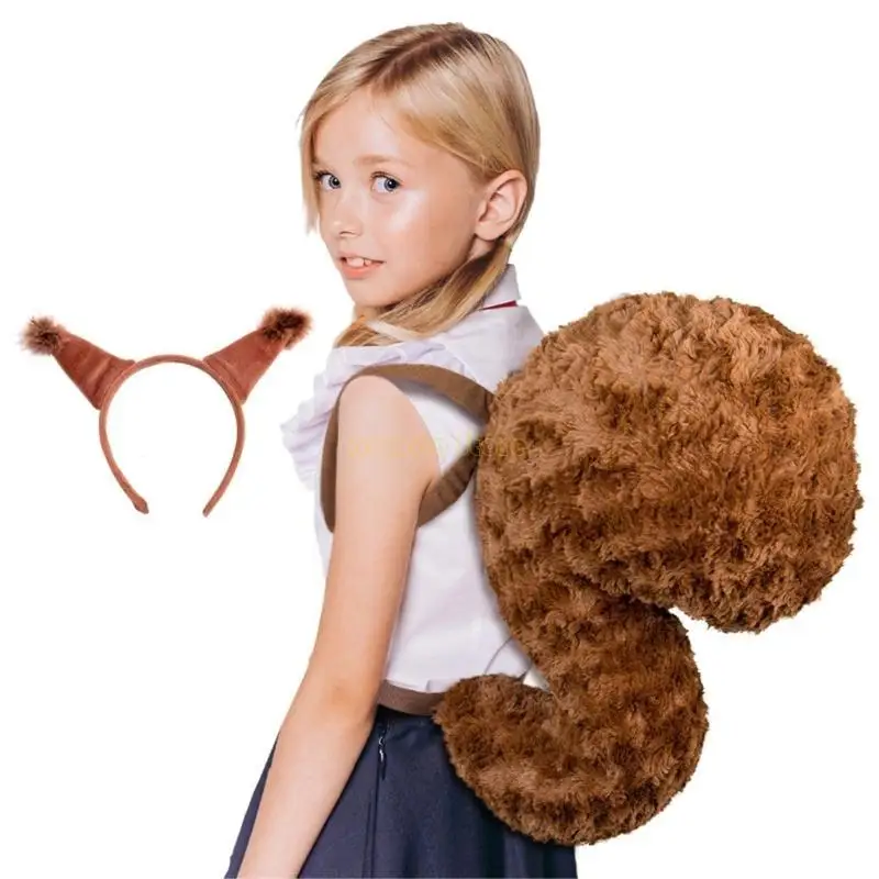 31BF Animal Eichhörnchen Kostüm Set, Eichhörnchen -Ohren -Stirnband mit Eichhörnchen -Heck -Jungen Mädchen