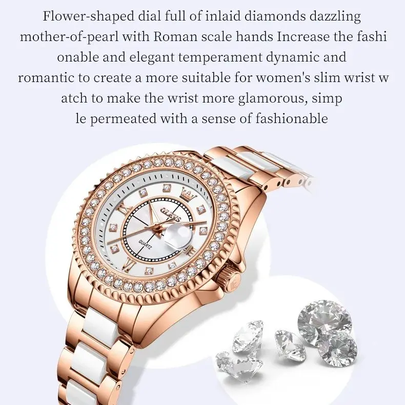 OLEVS 3685 Orologio al quarzo da donna Orologio in ceramica con diamanti di lusso Orologio da regalo commemorativo squisito da donna impermeabile originale di marca