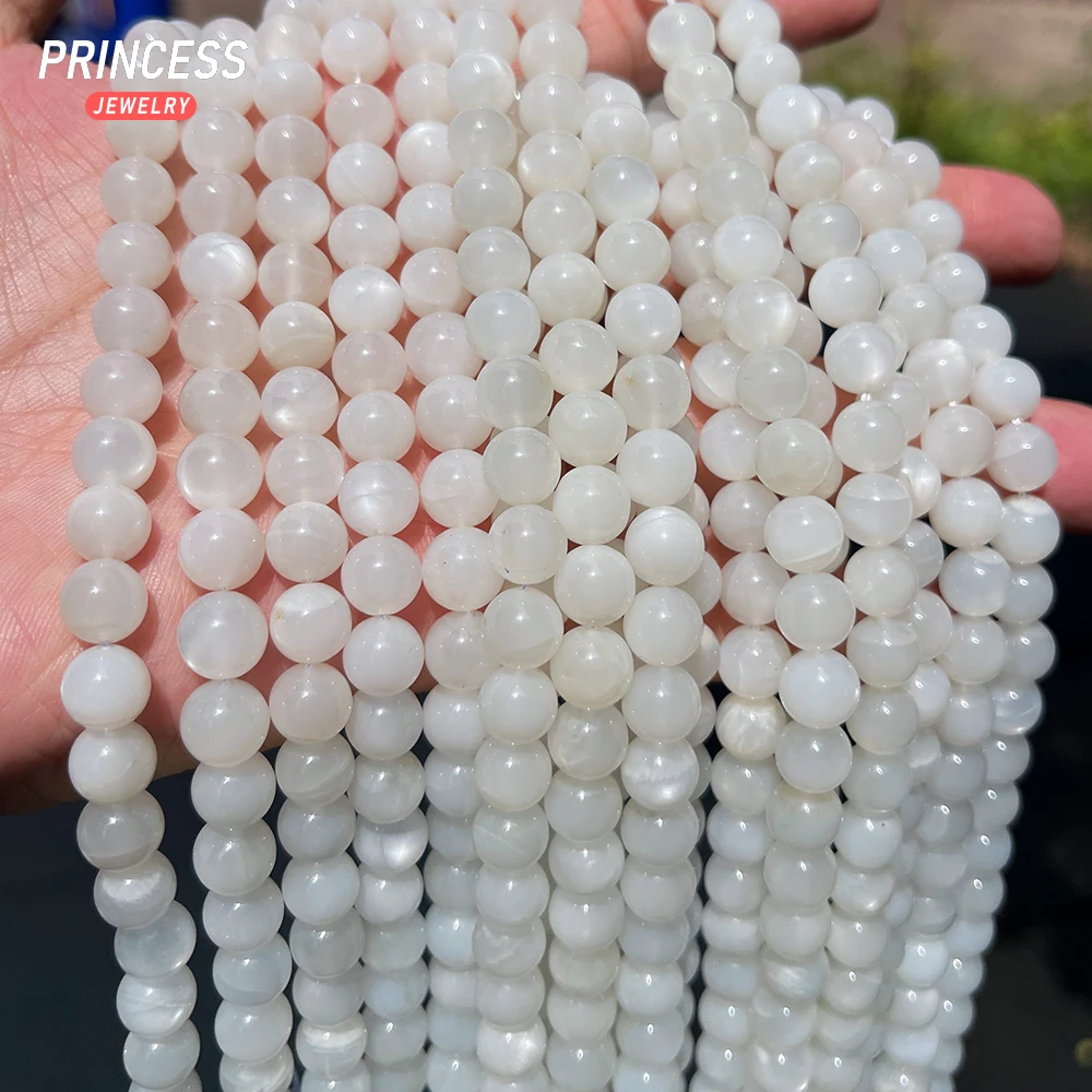 A++ Natural Silver Moonstone 6mm 8mm Loose Gemstone Beads for Jewelry Making DIY Bracelet Necklace DIY Accessories Wholesale