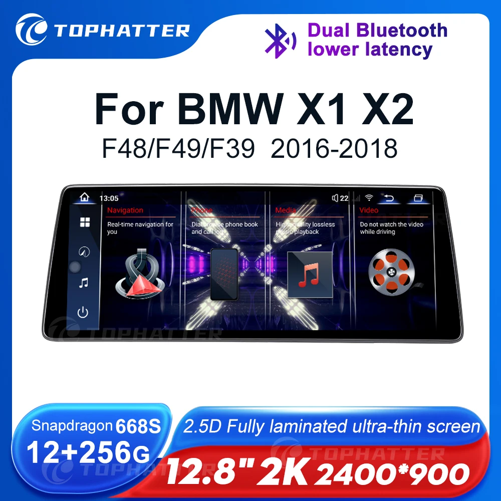 

12.8 2K 2.5D 2400*900 Car Radio For BMW F48 F49 X1 X2 Screen CarPlay Android Auto Multimedia Player Navi Head Unit 360 3D audio
