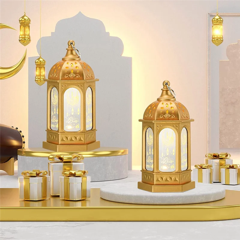 เทียนเดือนรอมฎอนขนาดเล็ก12ชิ้นโคมไฟ LED Eid Mubarak ดวงจันทร์ดาวไฟสไตล์โมร็อกโกโคมไฟแบบแขวน