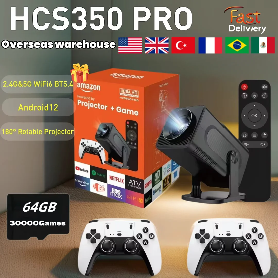 Project Hcs350 Pro Retro Video Game Consoles Handheld Game Console WIFI Portable Intelligent Quad Core Arm Cortex-a53 Projector