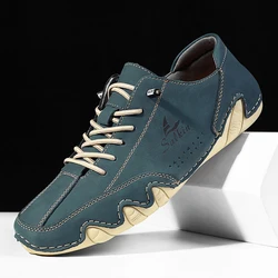 Handmade Men Leather Casual Shoes Lace Up Fashion Sneakers Autumn New Men's Footwear Plus Size 39-48