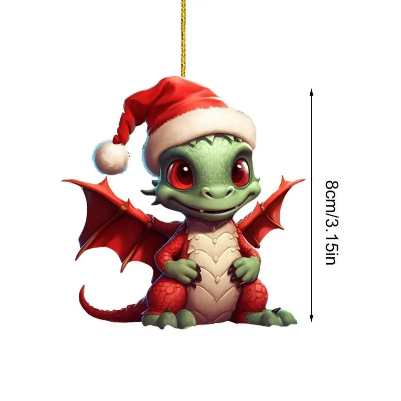 Cute 2D Acrylic Dinosaur Figurine Christmas Dragon Ornaments Tree Hanger for Car Display Auto Rearview Mirror Pendant Accessory
