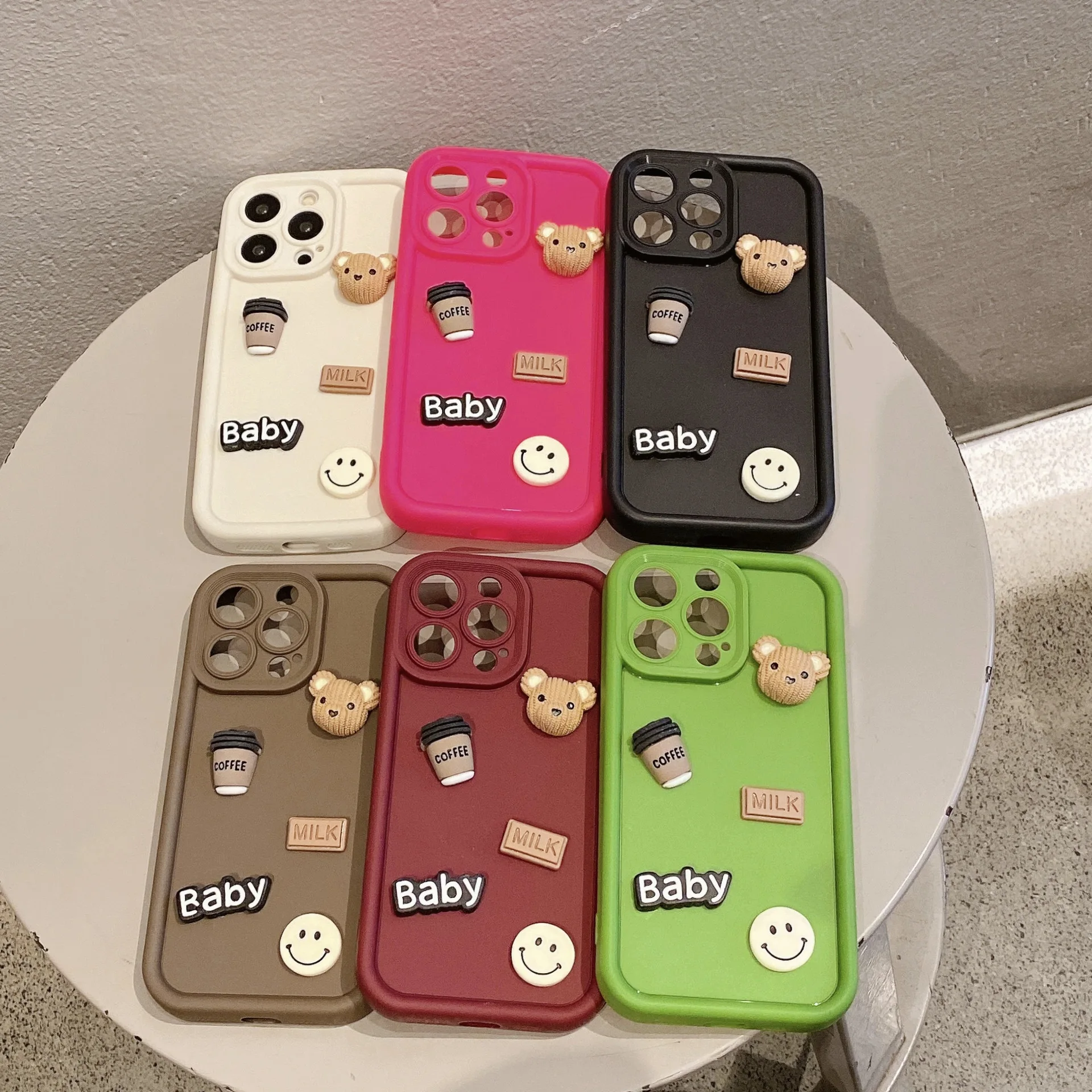 Cute 3d Cartoon Stereo Doll Bear Girl Couple Phone Cover Case For Iphone 15 14 13 12 11 Pro Max Pure Colour Soft Coque Fundas image 2