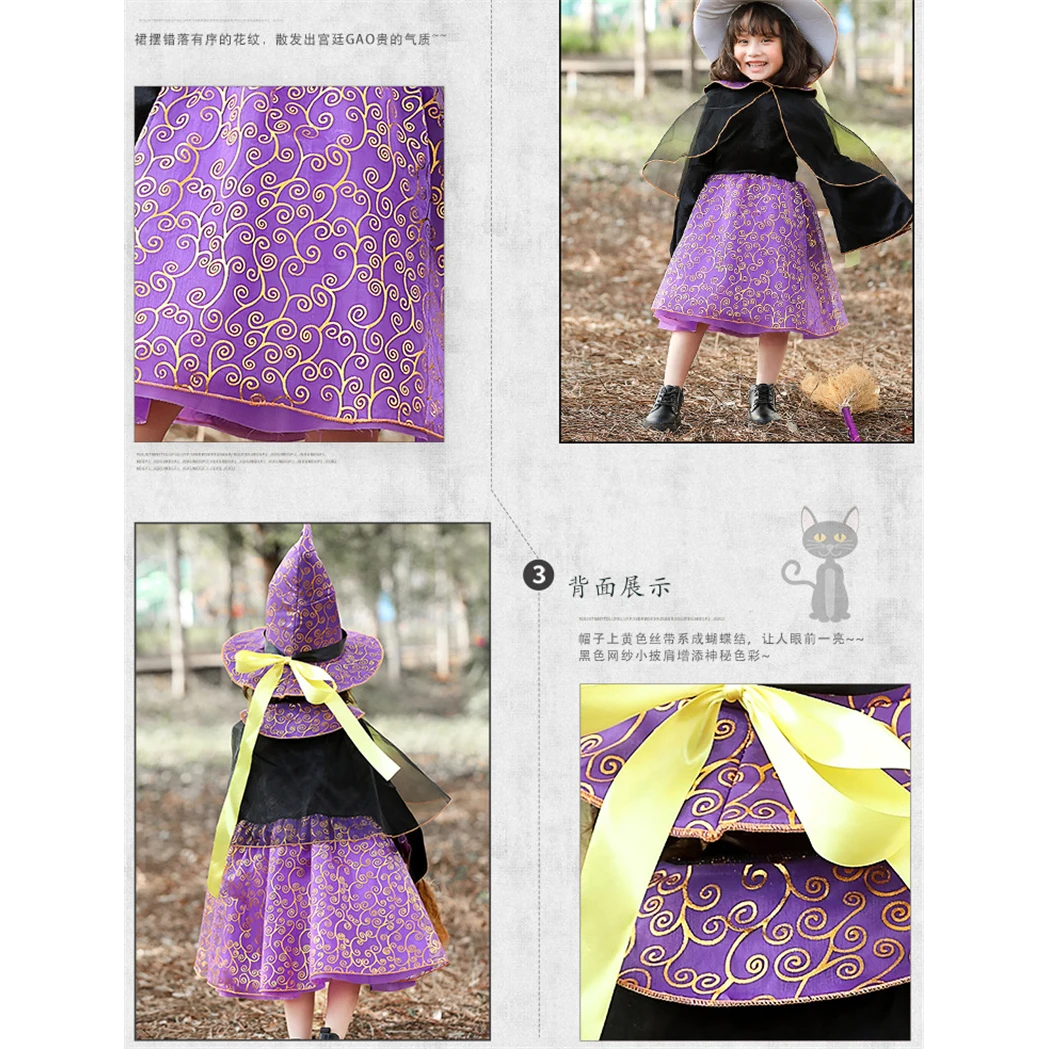 Süße Kinder Kinder Baby Mädchen Hexe Kostüm Halloween Cosplay Kleid Hut Kindertag Prinzessin Kleider Karneval Kostüm