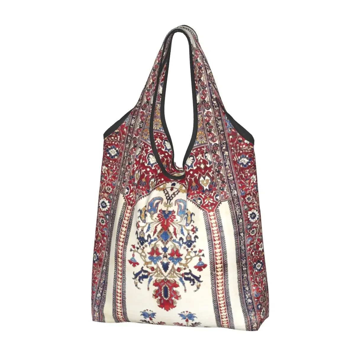 

Reusable Antique Bohemian Persian Silk Rug Shopping Bag Women Tote Bag Portable Geometric Ethnic Kilim Grocery Shopper Bags